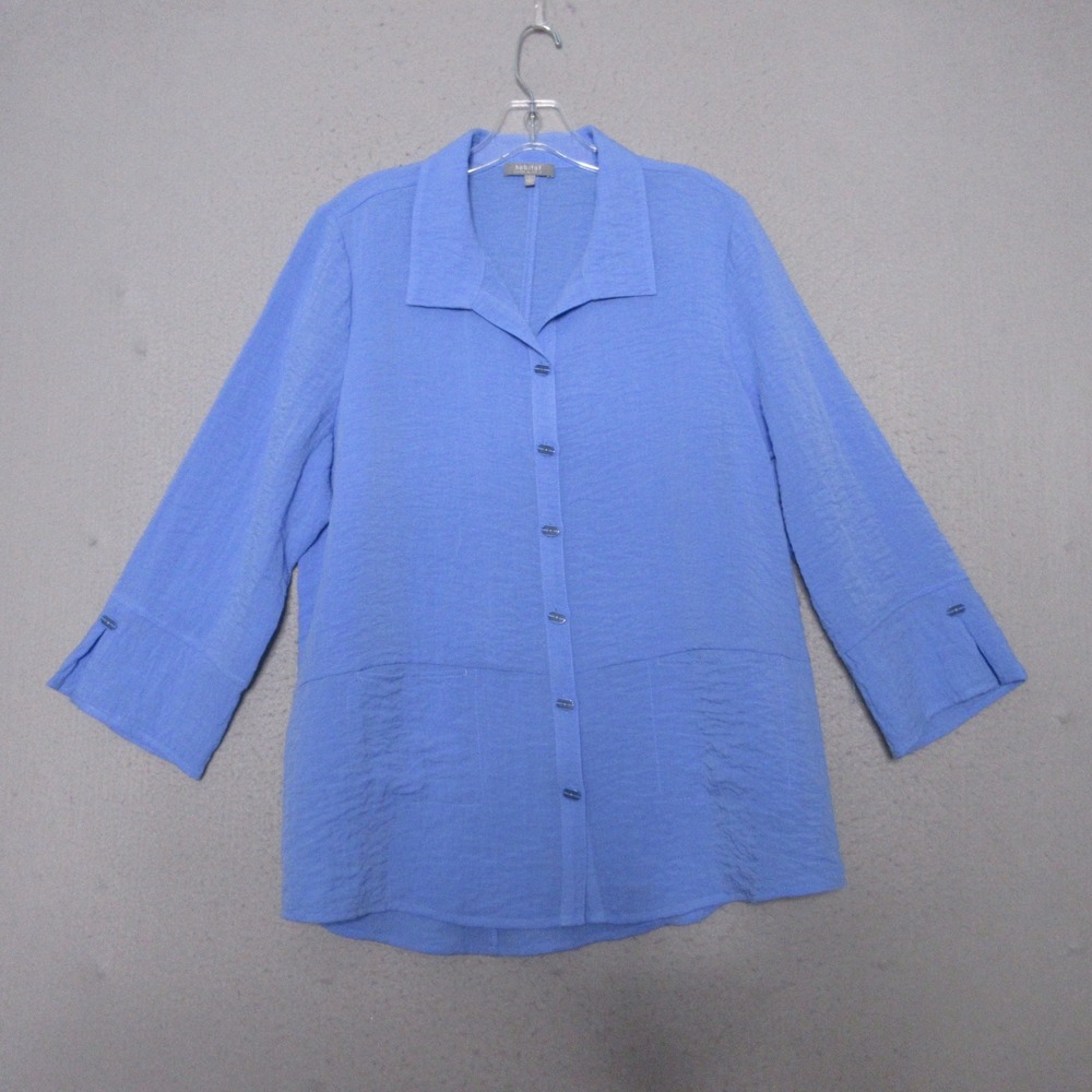 Habitat Top Large Blue Textured Lagenlook Relaxed Fit Flowy Art Tow Wear Career